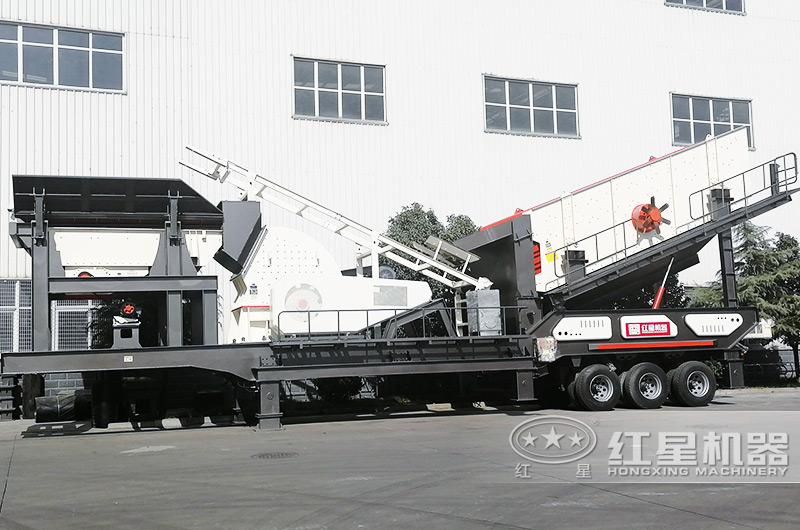 安山巖輪胎式移動破碎站，給料+破碎+篩分